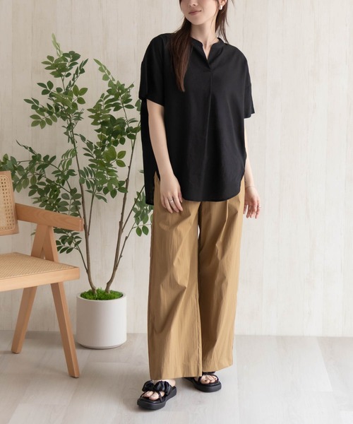 HusHusH（ハッシュアッシュ）の「HusHusH 麻混スキッパーブラウス（シャツ/ブラウス・レディース・グレイッシュベージュ/ブラック/コーラルピンク・M/L）」の9枚目の写真