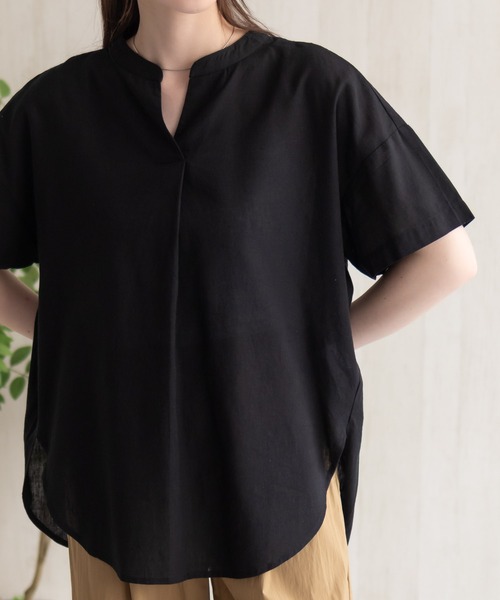 HusHusH（ハッシュアッシュ）の「HusHusH 麻混スキッパーブラウス（シャツ/ブラウス・レディース・グレイッシュベージュ/ブラック/コーラルピンク・M/L）」の10枚目の写真