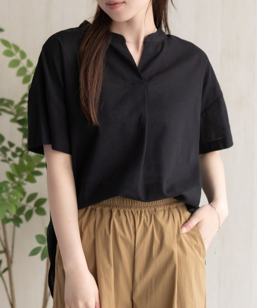 HusHusH（ハッシュアッシュ）の「HusHusH 麻混スキッパーブラウス（シャツ/ブラウス・レディース・グレイッシュベージュ/ブラック/コーラルピンク・M/L）」の11枚目の写真