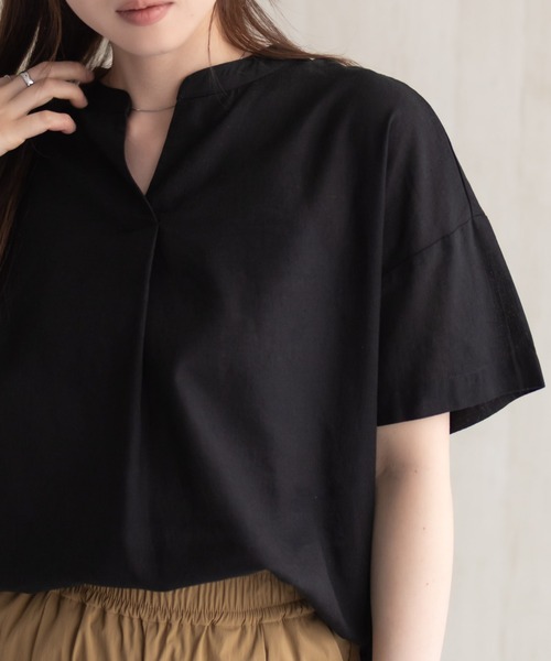 HusHusH（ハッシュアッシュ）の「HusHusH 麻混スキッパーブラウス（シャツ/ブラウス・レディース・グレイッシュベージュ/ブラック/コーラルピンク・M/L）」の15枚目の写真