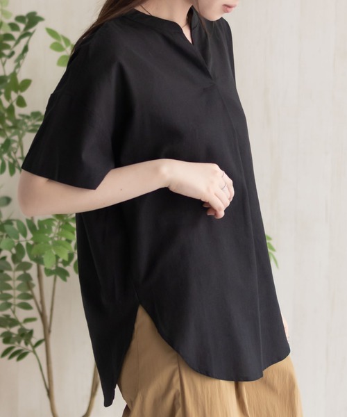 HusHusH（ハッシュアッシュ）の「HusHusH 麻混スキッパーブラウス（シャツ/ブラウス・レディース・グレイッシュベージュ/ブラック/コーラルピンク・M/L）」の13枚目の写真