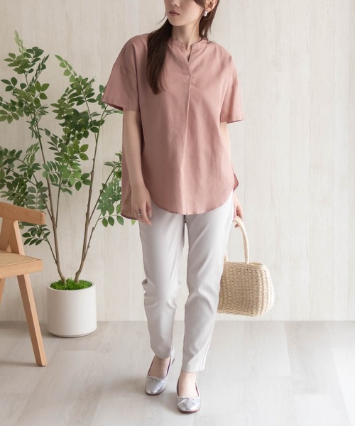 HusHusH（ハッシュアッシュ）の「HusHusH 麻混スキッパーブラウス（シャツ/ブラウス・レディース・グレイッシュベージュ/ブラック/コーラルピンク・M/L）」の16枚目の写真