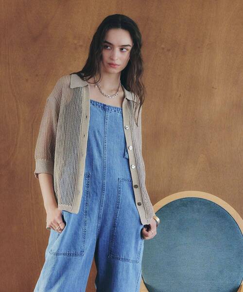 Editt by YECCA VECCA（エディットバイイェッカヴェッカ）の「ペーパーヤーン衿付きメッシュカーディガン（カーディガン/ボレロ・レディース・ブラック/オフホワイト/ベージュ・FREE）」の3枚目の写真