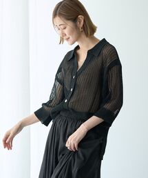 Editt by YECCA VECCA | ペーパーヤーン衿付きメッシュカーディガン(カーディガン/ボレロ)