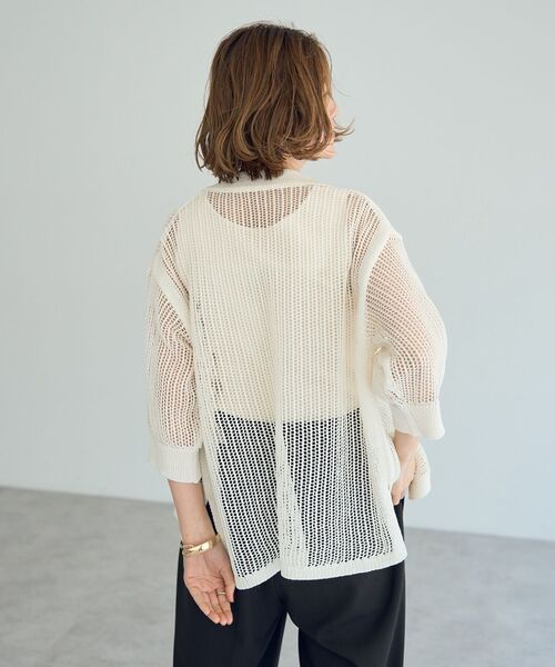 Editt by YECCA VECCA（エディットバイイェッカヴェッカ）の「ペーパーヤーン衿付きメッシュカーディガン（カーディガン/ボレロ・レディース・ブラック/オフホワイト/ベージュ・FREE）」の9枚目の写真