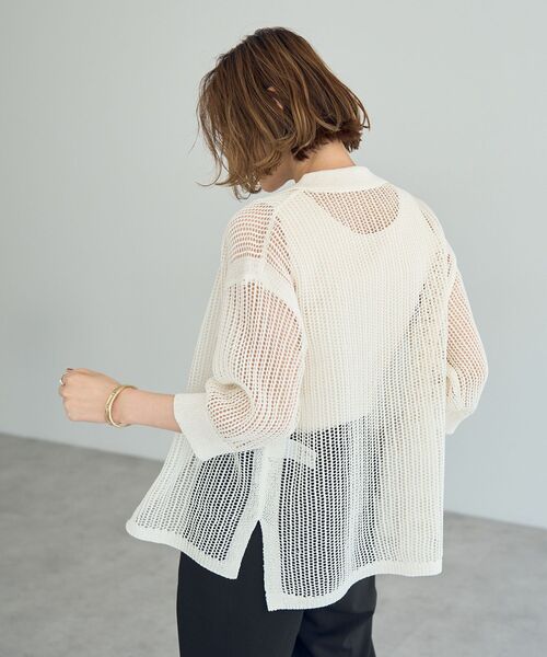 Editt by YECCA VECCA（エディットバイイェッカヴェッカ）の「ペーパーヤーン衿付きメッシュカーディガン（カーディガン/ボレロ・レディース・ブラック/オフホワイト/ベージュ・FREE）」の10枚目の写真