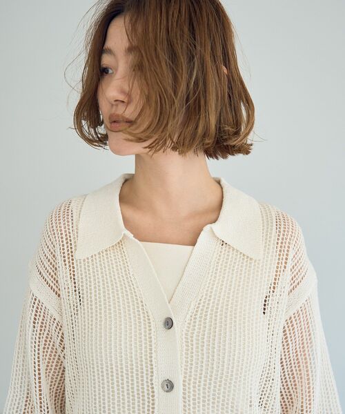 Editt by YECCA VECCA（エディットバイイェッカヴェッカ）の「ペーパーヤーン衿付きメッシュカーディガン（カーディガン/ボレロ・レディース・ブラック/オフホワイト/ベージュ・FREE）」の11枚目の写真