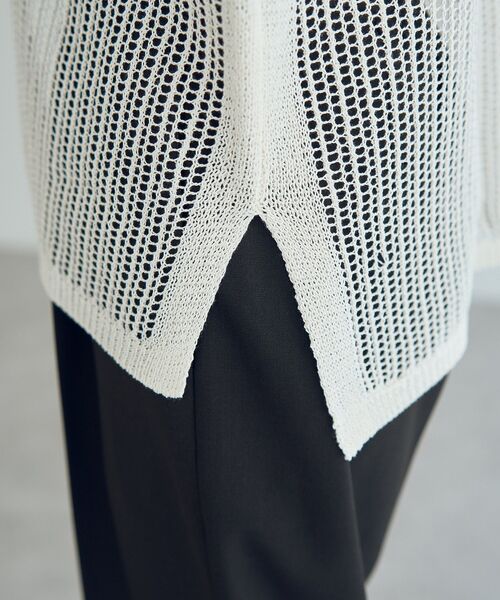Editt by YECCA VECCA（エディットバイイェッカヴェッカ）の「ペーパーヤーン衿付きメッシュカーディガン（カーディガン/ボレロ・レディース・ブラック/オフホワイト/ベージュ・FREE）」の12枚目の写真