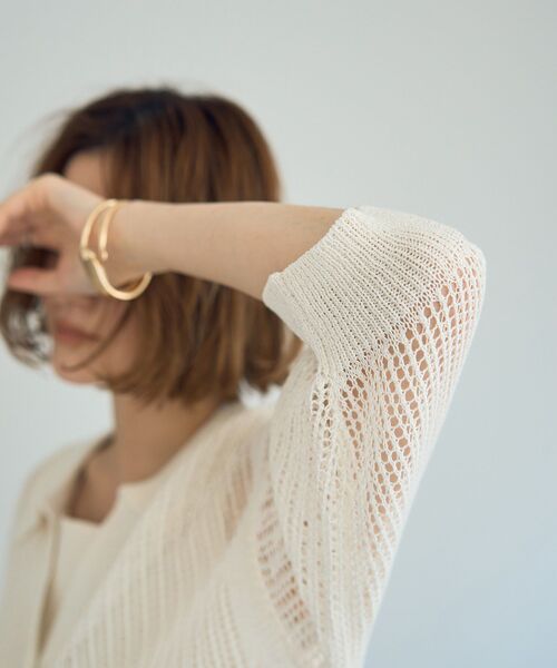 Editt by YECCA VECCA（エディットバイイェッカヴェッカ）の「ペーパーヤーン衿付きメッシュカーディガン（カーディガン/ボレロ・レディース・ブラック/オフホワイト/ベージュ・FREE）」の13枚目の写真