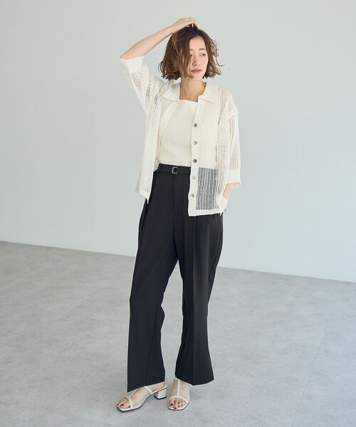 Editt by YECCA VECCA（エディットバイイェッカヴェッカ）の「ペーパーヤーン衿付きメッシュカーディガン（カーディガン/ボレロ・レディース・ブラック/オフホワイト/ベージュ・FREE）」の16枚目の写真