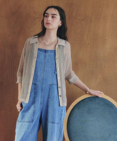 Editt by YECCA VECCA（エディットバイイェッカヴェッカ）の「ペーパーヤーン衿付きメッシュカーディガン（カーディガン/ボレロ・レディース・ブラック/オフホワイト/ベージュ・FREE）」の20枚目の写真