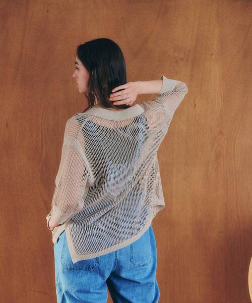 Editt by YECCA VECCA（エディットバイイェッカヴェッカ）の「ペーパーヤーン衿付きメッシュカーディガン（カーディガン/ボレロ・レディース・ブラック/オフホワイト/ベージュ・FREE）」の21枚目の写真