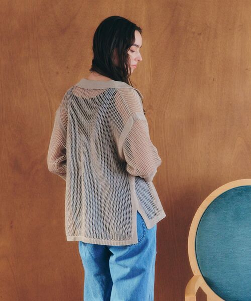 Editt by YECCA VECCA（エディットバイイェッカヴェッカ）の「ペーパーヤーン衿付きメッシュカーディガン（カーディガン/ボレロ・レディース・ブラック/オフホワイト/ベージュ・FREE）」の22枚目の写真