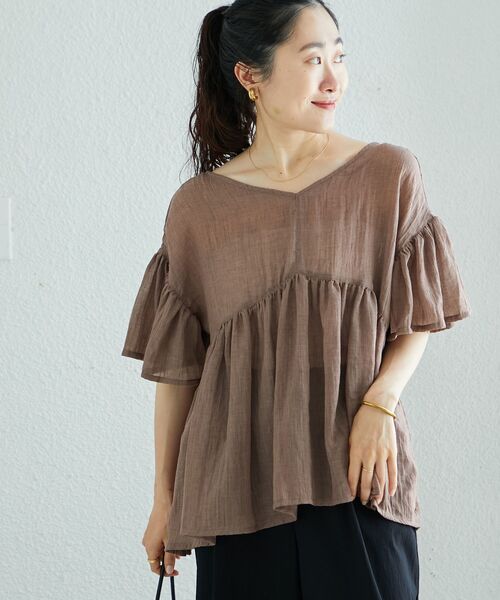 le.coeur blanc（ルクールブラン）の「《WEB限定アイテム》バックリボンガーゼブラウス（シャツ/ブラウス・レディース・ブラック/ブラウン/グリーン/ベージュ・38）」の9枚目の写真