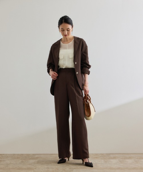 ROPE'(ロペ)の「レーヨンリネン センタープレスパンツ【セットアップジャケット・ワンピース対応】(その他パンツ・レディース・ブラウン/ネイビー/イエロー・36/38)」の10枚目の写真