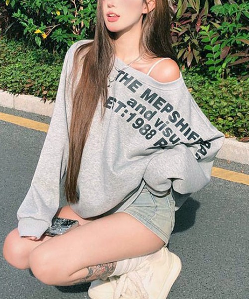 Songe（ソンジュ）の「レタープリントワンショルダーロンT（Tシャツ/カットソー・レディース・グレー/ベージュ・M/L）」の12枚目の写真