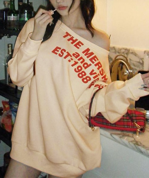 Songe（ソンジュ）の「レタープリントワンショルダーロンT（Tシャツ/カットソー・レディース・グレー/ベージュ・M/L）」の14枚目の写真