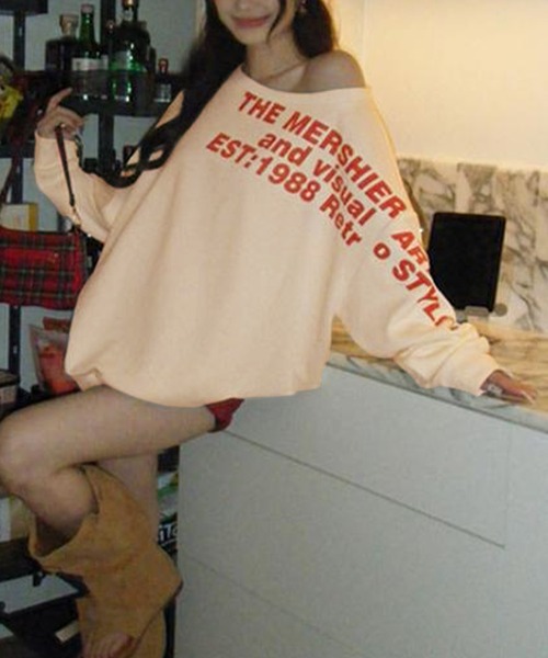 Songe（ソンジュ）の「レタープリントワンショルダーロンT（Tシャツ/カットソー・レディース・グレー/ベージュ・M/L）」の15枚目の写真