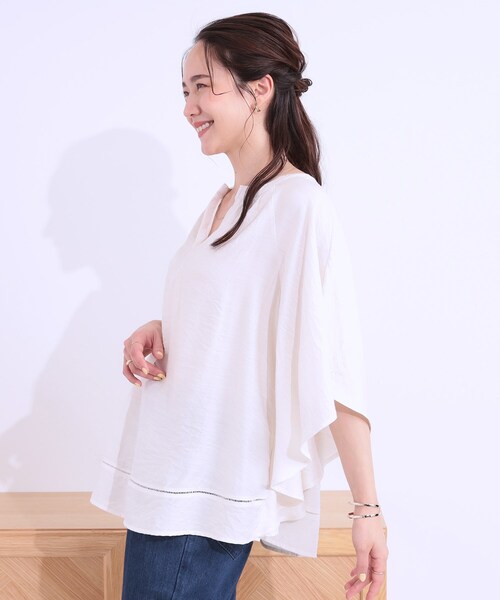 SHOO・LA・RUE(シューラルー)の「【洗える/ひんやり】涼しく体型カバー お袖フレア ドレープブラウス(シャツ/ブラウス・レディース・アイボリー/ブラック/オリーブ/イエロー系その他/チャコールグレー/グリーン系・01/02/03/04)」の16枚目の写真