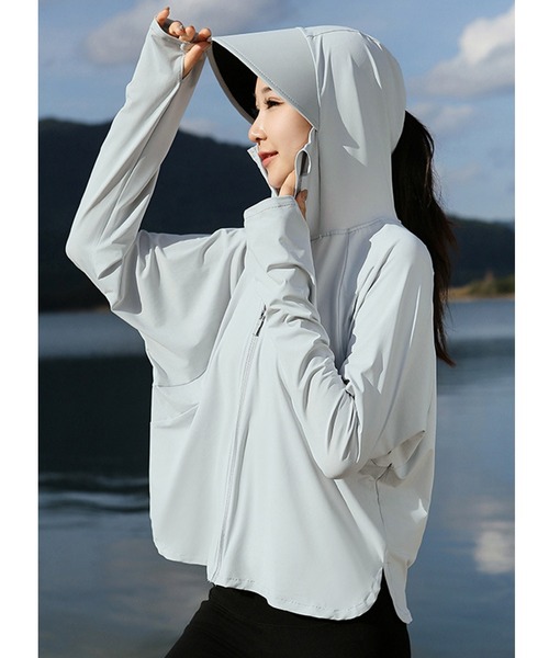 セール】サンバイザー付き 指抜き 長袖 ジップアップ ラッシュガード