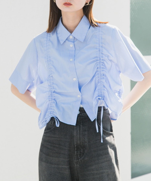 セール】クロップドシャーリングシャツ(半袖)（シャツ/ブラウス