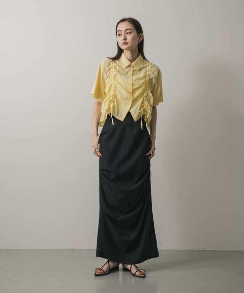 SENSE OF PLACE by URBAN RESEARCH（センスオブプレイスバイアーバンリサーチ）の「クロップドシャーリングシャツ(半袖)（シャツ/ブラウス・レディース・イエロー系その他/グレー系その他/ブルー系その他・ONE）」の6枚目の写真