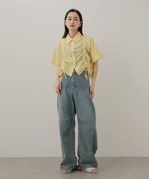 SENSE OF PLACE by URBAN RESEARCH（センスオブプレイスバイアーバンリサーチ）の「クロップドシャーリングシャツ(半袖)（シャツ/ブラウス・レディース・イエロー系その他/グレー系その他/ブルー系その他・ONE）」の8枚目の写真