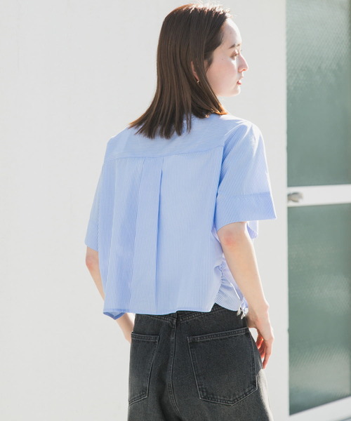 SENSE OF PLACE by URBAN RESEARCH（センスオブプレイスバイアーバンリサーチ）の「クロップドシャーリングシャツ(半袖)（シャツ/ブラウス・レディース・イエロー系その他/グレー系その他/ブルー系その他・ONE）」の10枚目の写真