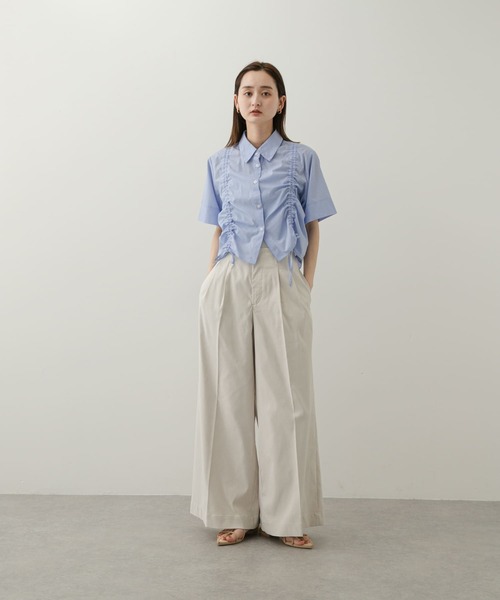 SENSE OF PLACE by URBAN RESEARCH（センスオブプレイスバイアーバンリサーチ）の「クロップドシャーリングシャツ(半袖)（シャツ/ブラウス・レディース・イエロー系その他/グレー系その他/ブルー系その他・ONE）」の13枚目の写真