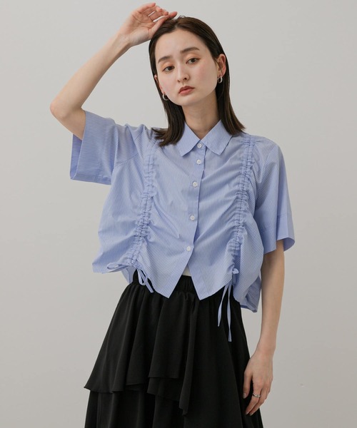 SENSE OF PLACE by URBAN RESEARCH（センスオブプレイスバイアーバンリサーチ）の「クロップドシャーリングシャツ(半袖)（シャツ/ブラウス・レディース・イエロー系その他/グレー系その他/ブルー系その他・ONE）」の14枚目の写真