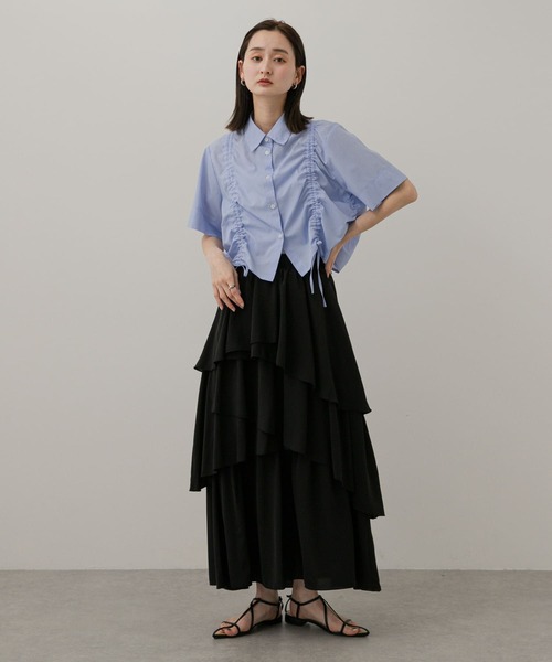 SENSE OF PLACE by URBAN RESEARCH（センスオブプレイスバイアーバンリサーチ）の「クロップドシャーリングシャツ(半袖)（シャツ/ブラウス・レディース・イエロー系その他/グレー系その他/ブルー系その他・ONE）」の15枚目の写真