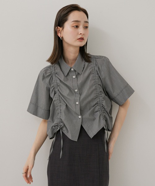 SENSE OF PLACE by URBAN RESEARCH（センスオブプレイスバイアーバンリサーチ）の「クロップドシャーリングシャツ(半袖)（シャツ/ブラウス・レディース・イエロー系その他/グレー系その他/ブルー系その他・ONE）」の17枚目の写真