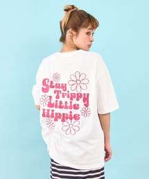 ヒッピー メッセージ ロゴ プリント × フラワー 刺繍 Tシャツ