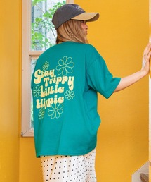ヒッピー メッセージ ロゴ プリント × フラワー 刺繍 Tシャツ