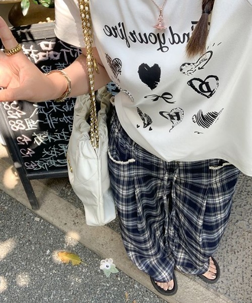 GEMEDA（ジェメダ）の「ウエストレース付きチェックワイドパンツ（その他パンツ・レディース・ネイビー/ブラック×ホワイト・M）」の6枚目の写真