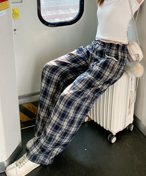 GEMEDA（ジェメダ）の「ウエストレース付きチェックワイドパンツ（その他パンツ・レディース・ネイビー/ブラック×ホワイト・M）」の17枚目の写真