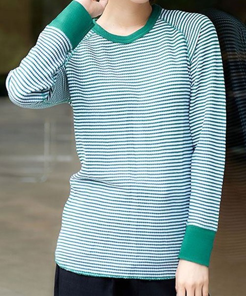 JEMORGAN(ジェーイーモーガン)の「JEMORGAN ワッフルボーダーラグランロンT(Tシャツ/カットソー・レディース・ワイン/ブルー系その他2/ホワイト×ネイビー/ホワイト×グリーン/グレー×ホワイト/ブルー系その他・FREE)」の9枚目の写真