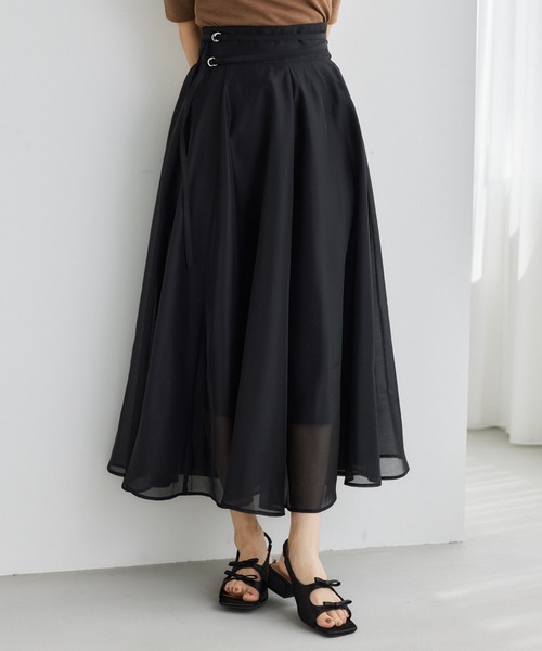 mysty woman（ミスティウーマン）の「ダブルベルトフレアスカート　573063（スカート・レディース・オフホワイト/グレー/ブラック・FREE）」の3枚目の写真