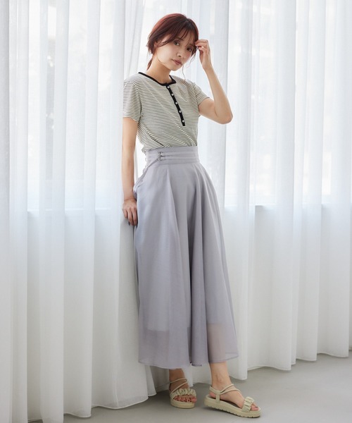 mysty woman（ミスティウーマン）の「ダブルベルトフレアスカート　573063（スカート・レディース・オフホワイト/グレー/ブラック・FREE）」の4枚目の写真