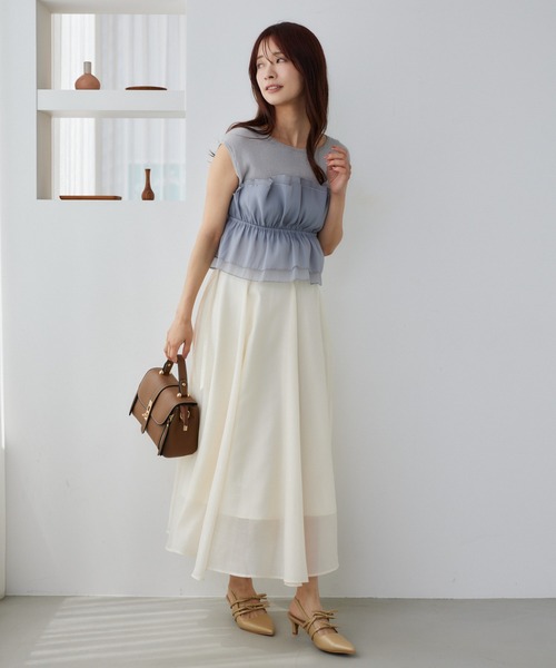 mysty woman（ミスティウーマン）の「ダブルベルトフレアスカート　573063（スカート・レディース・オフホワイト/グレー/ブラック・FREE）」の7枚目の写真