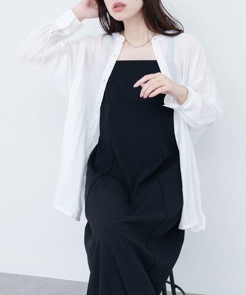 natural couture（ナチュラルクチュール）の「【WEB限定】バンドカラーサイドスリットシアーシャツ（シャツ/ブラウス・レディース・イエロー/ピンク/オフホワイト/ブルー/チャコールグレー/ライトベージュ・FREE）」の8枚目の写真