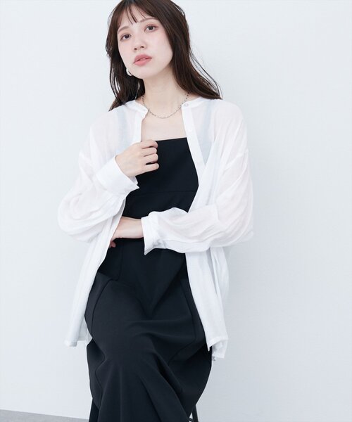 natural couture（ナチュラルクチュール）の「【WEB限定】バンドカラーサイドスリットシアーシャツ（シャツ/ブラウス・レディース・イエロー/ピンク/オフホワイト/ブルー/チャコールグレー/ライトベージュ・FREE）」の10枚目の写真