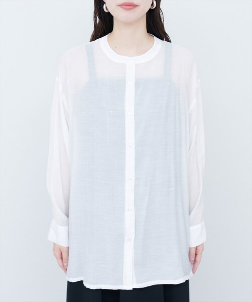 natural couture（ナチュラルクチュール）の「【WEB限定】バンドカラーサイドスリットシアーシャツ（シャツ/ブラウス・レディース・イエロー/ピンク/オフホワイト/ブルー/チャコールグレー/ライトベージュ・FREE）」の12枚目の写真