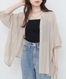 【WEB限定】バンドカラーサイドスリットシアーシャツ