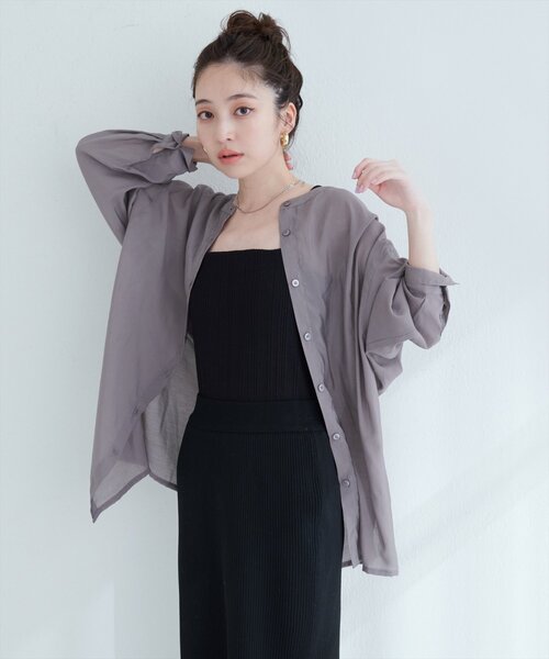 natural couture（ナチュラルクチュール）の「【WEB限定】バンドカラーサイドスリットシアーシャツ（シャツ/ブラウス・レディース・イエロー/ピンク/オフホワイト/ブルー/チャコールグレー/ライトベージュ・FREE）」の20枚目の写真