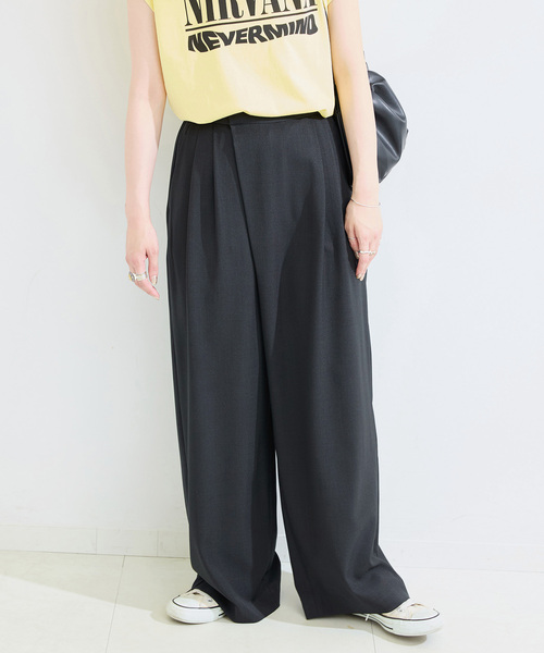 B.C STOCK（ベーセーストック）の「ウォッシャブル / 梳毛ライクラップパンツ（スラックス・レディース・ブラック/チャコールグレー・FREE）」の2枚目の写真