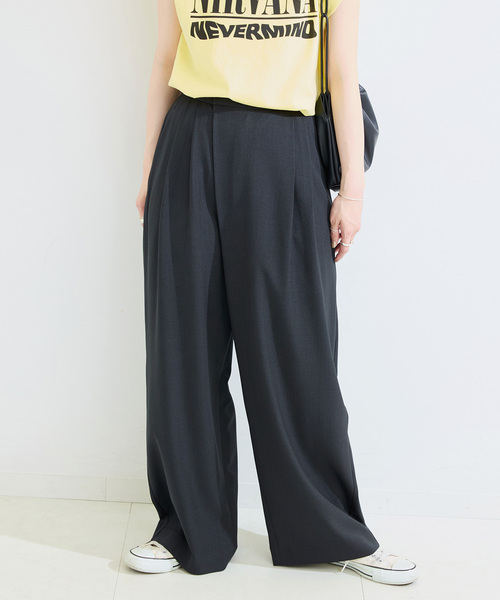 B.C STOCK（ベーセーストック）の「ウォッシャブル / 梳毛ライクラップパンツ（スラックス・レディース・ブラック/チャコールグレー・FREE）」の4枚目の写真