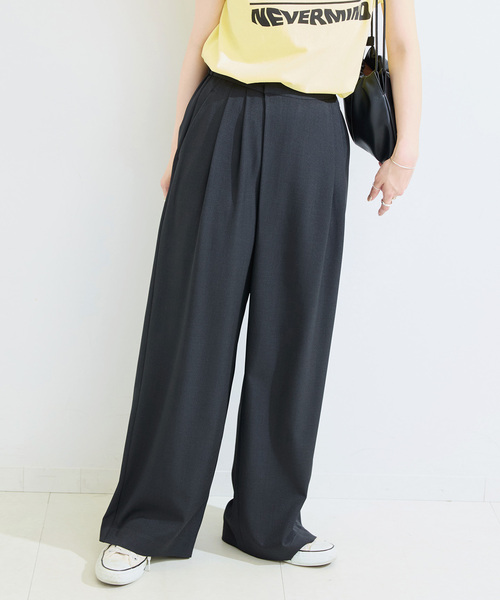 B.C STOCK（ベーセーストック）の「ウォッシャブル / 梳毛ライクラップパンツ（スラックス・レディース・ブラック/チャコールグレー・FREE）」の6枚目の写真