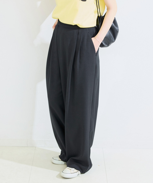 B.C STOCK（ベーセーストック）の「ウォッシャブル / 梳毛ライクラップパンツ（スラックス・レディース・ブラック/チャコールグレー・FREE）」の5枚目の写真