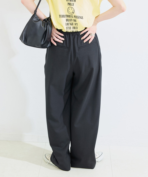 B.C STOCK（ベーセーストック）の「ウォッシャブル / 梳毛ライクラップパンツ（スラックス・レディース・ブラック/チャコールグレー・FREE）」の7枚目の写真